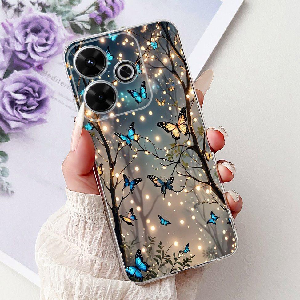 Clear Casing For Xiaomi Poco M6 Plus Cover For Xiaomi Poco M6 4G Case Luxury Butterfly Love Fashion Flowers Cool Lion Painted