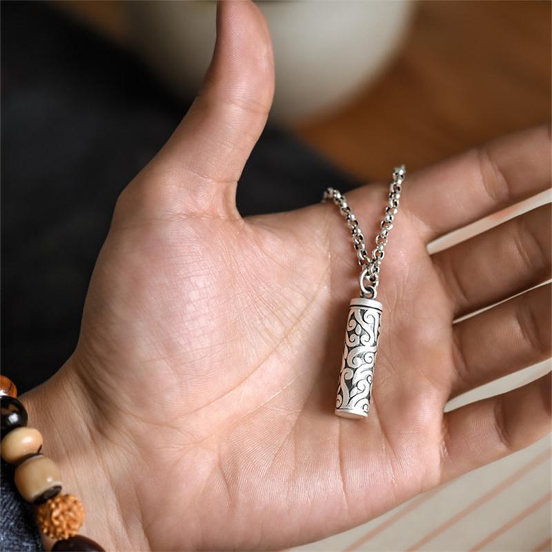 Vintage 925 Silver Necklace Male Blessing Bijou Retro Pendant Can Be Opened To Hold Things Amulets Necklaces For Men Jewelry