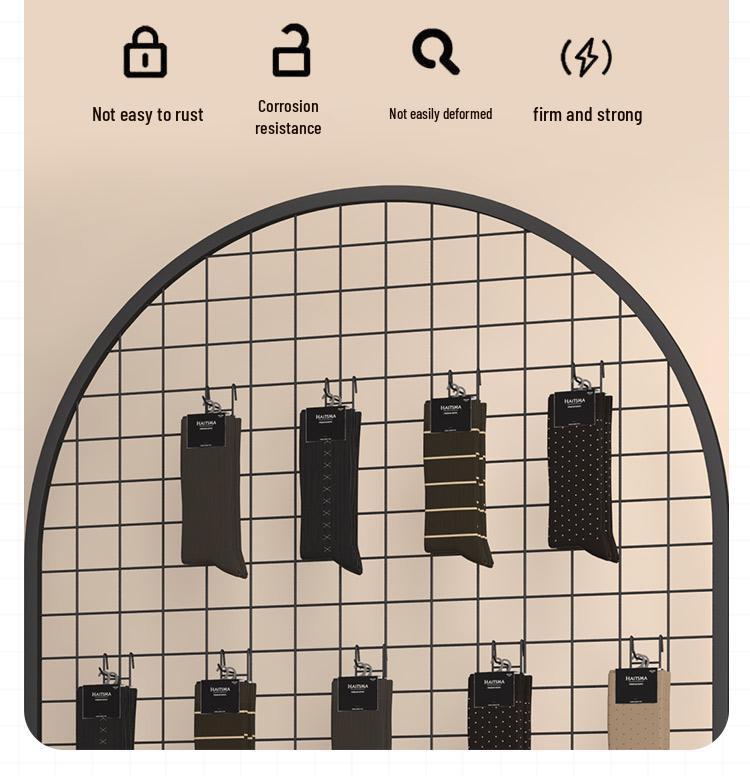 Iron Art Mesh Floor-Standing Display Rack with Hooks for Artwork and Jewelry