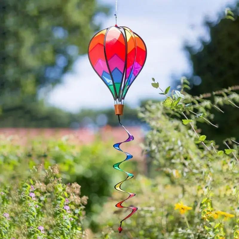 Hot Air Balloon Wind Spinner Pinwheels Rotating Sequins Windmill Ornament for Home Garden Lawn Decor Outdoor Hanging Decoration