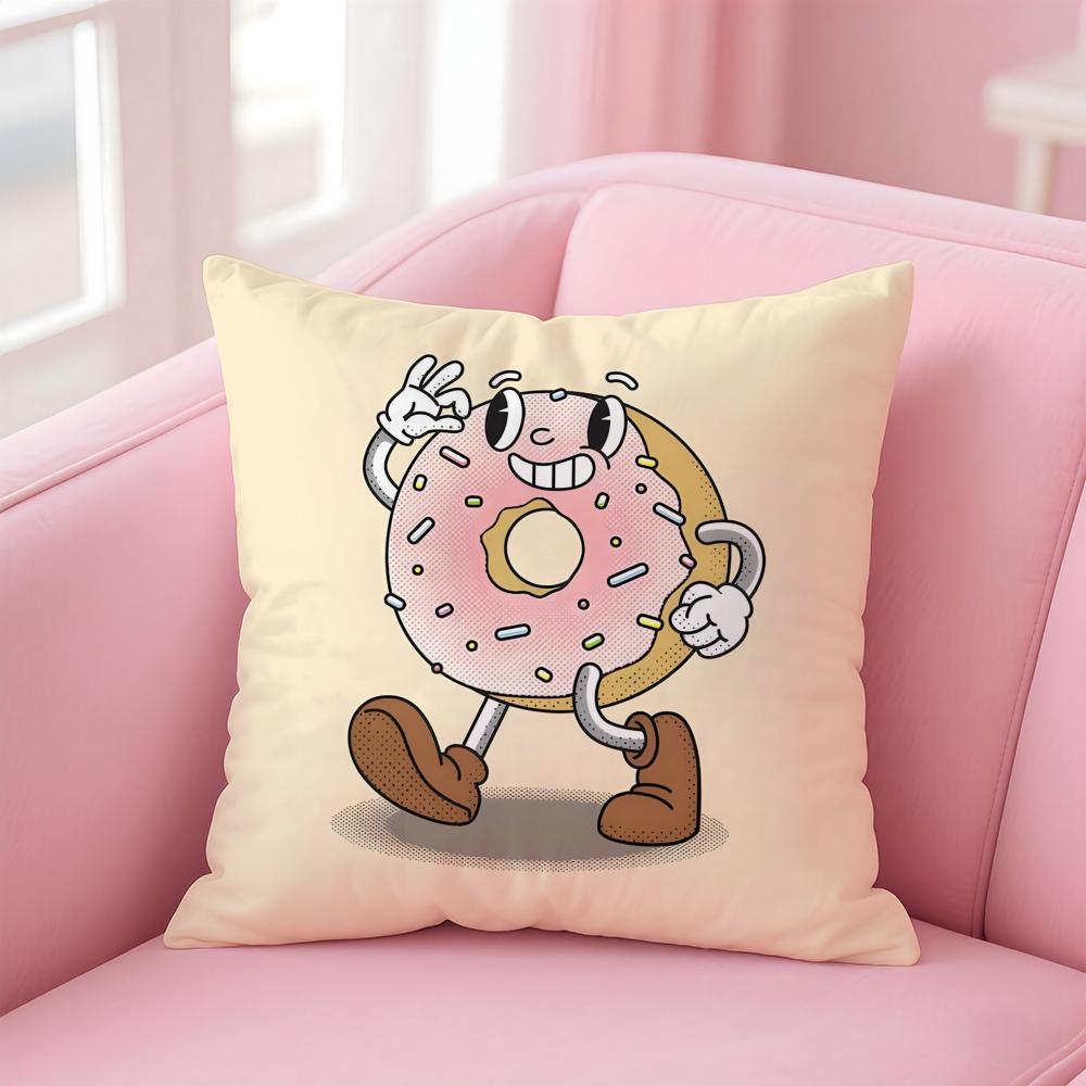 Food Lovers Cartoon Cute Donuts Cushion Cover Pillow Case Soft Skin Friendly Fabric & Concealed Zipper