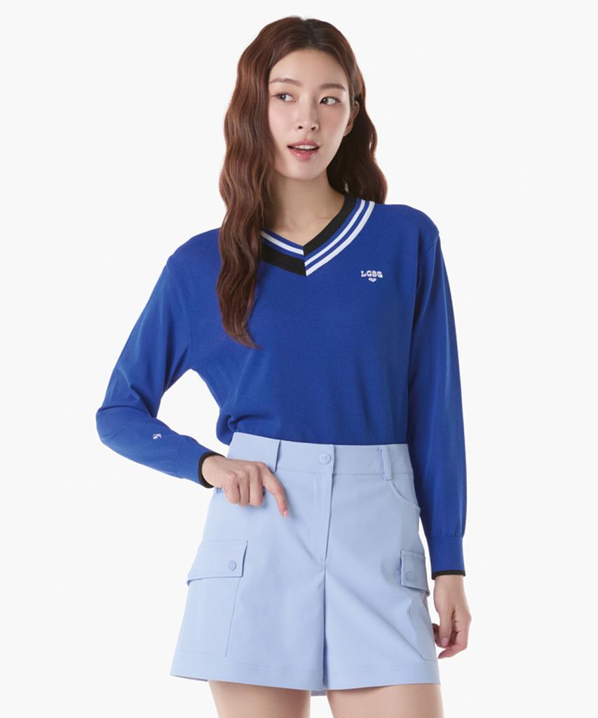 LECOQ GOLF Women'S V-Neck Contrast Sweater (Gq222Lkp41)
