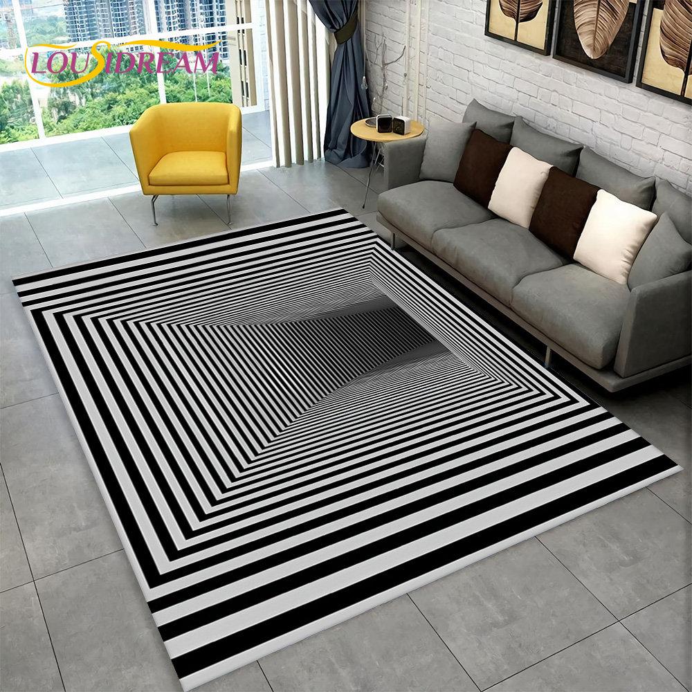 3D Vortex Illusion Area paklājs, abstrakts ģeometriskais optiskais paklājs viesistabas dīvānam, kāju paklājiņa dekoram, neslīdošs grīdas paklājs