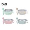 Kids Training Bowl Fall Resistance High Temperature Resistant with Lid Easy To Clean Dual Handles Dustproof Stainless Steel Cartoon Kids Bowl