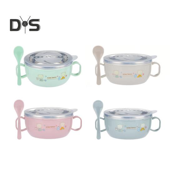 Kids Training Bowl Fall Resistance High Temperature Resistant with Lid Easy To Clean Dual Handles Dustproof Stainless Steel Cartoon Kids Bowl