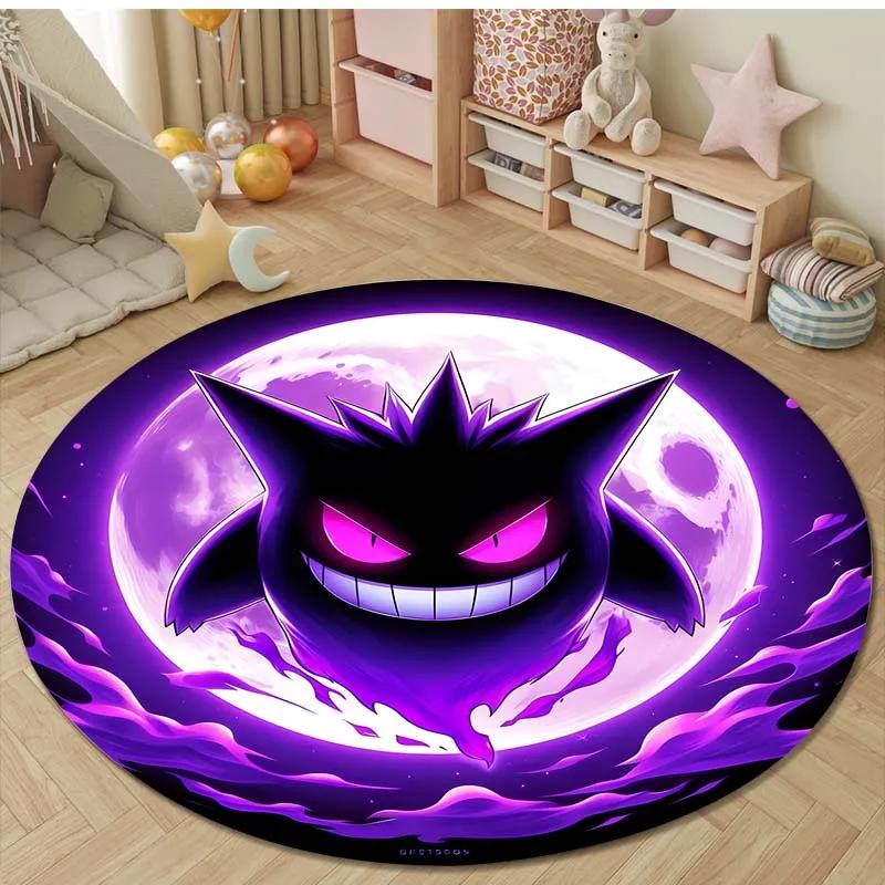 1PC Japanese Games P-Pokemon G-Gengar Print Round Carpet Rug for Living Room Bedroom Carpet Flannel Non-slip Rugs Gift Potdemiel