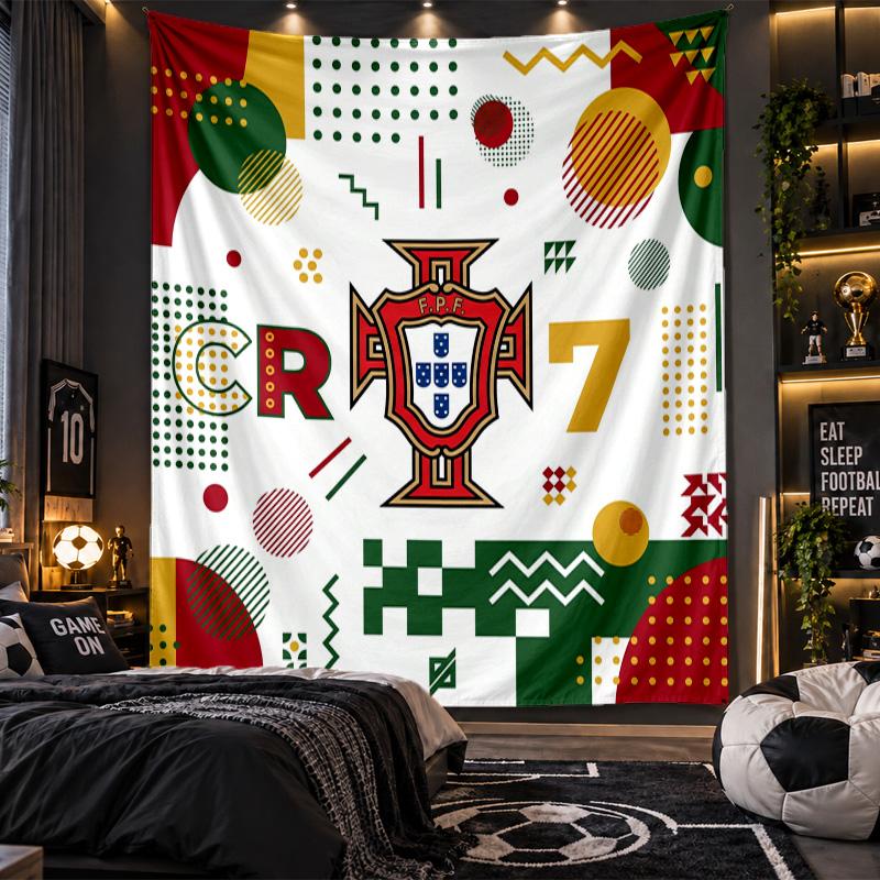 Wall Hanging Tapestry Portugal Football Print Cloth for Living Room Bedroom Home Decor