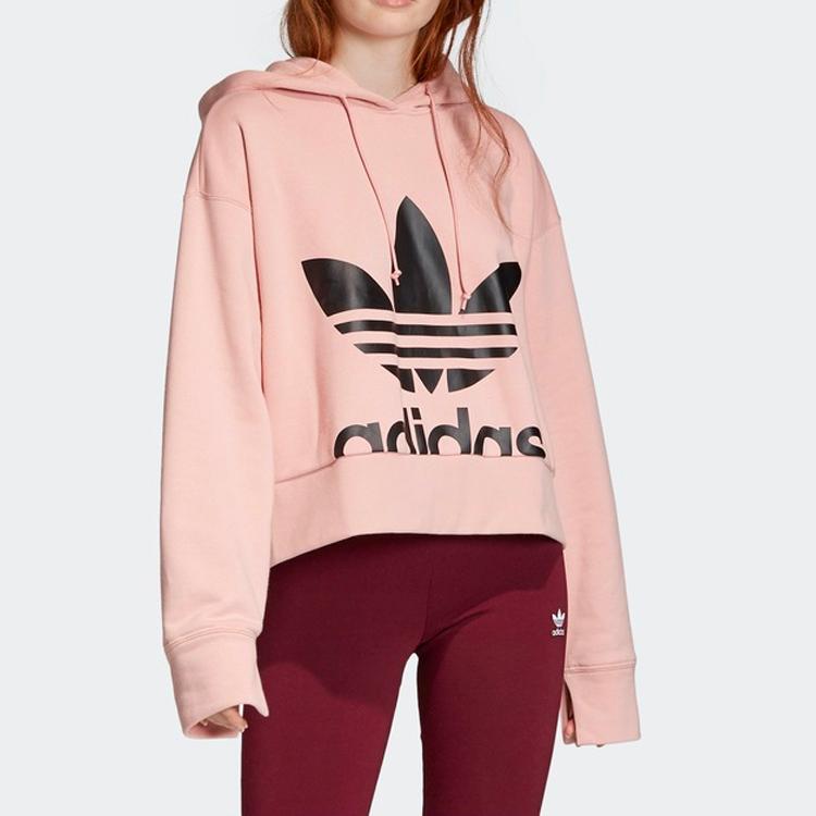 adidas Originals Trefoil Grote Logo Print Achterste Split Korte Casual Hoodie Dames hoodies Levendig-Roze ED2186