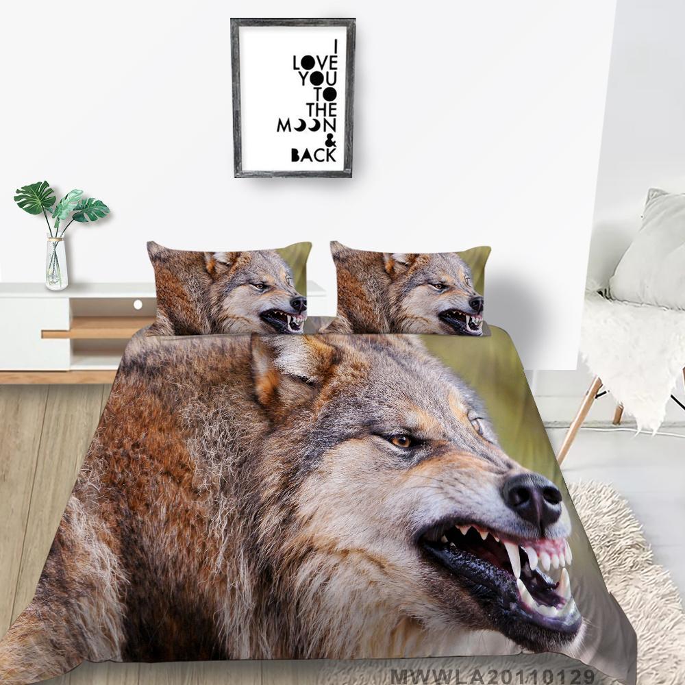 2023 Nouveau style Loup Impression Ensemble de literie Animaux Housse de couette Housse de lit Taie d'oreiller haut de gamme Cool Hommes Literie Costume King Size Ensemble de lit Couverture