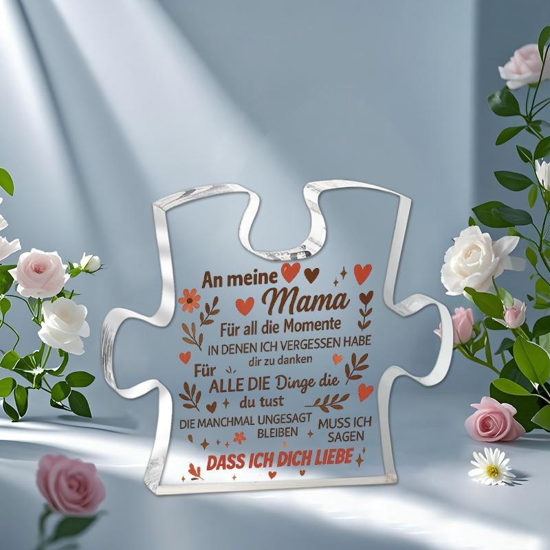 2D Flach, Deutsche Mama Puzzle-förmige Acryl Schreibtischdekoration Plakette, Heimdekor Plakette Wandkunst Dekorative Gartendekoration für Zimmer Türschild