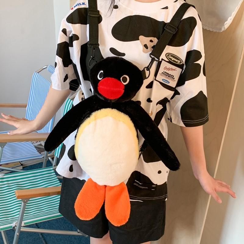Cartoon Penguin Plush Backpack For Girls Kids Soft Toy School Bag With Zipper Closure And Inner Pocket