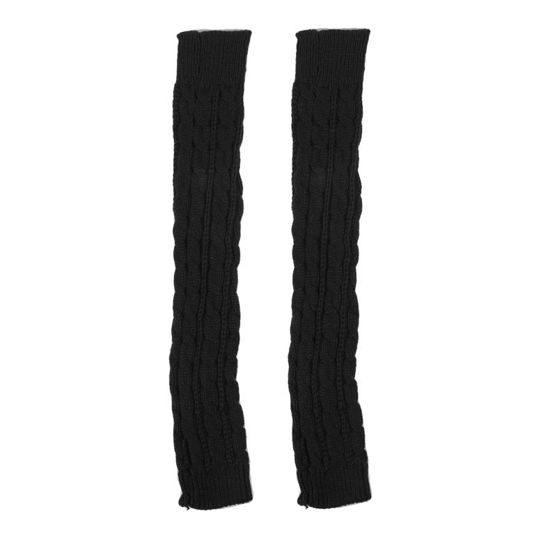 1 Pair Long Knitted Unisex Half Finger Gloves Women Girls Autumn Winter Arm Warmers Solid Color Elbow Warm Mitts