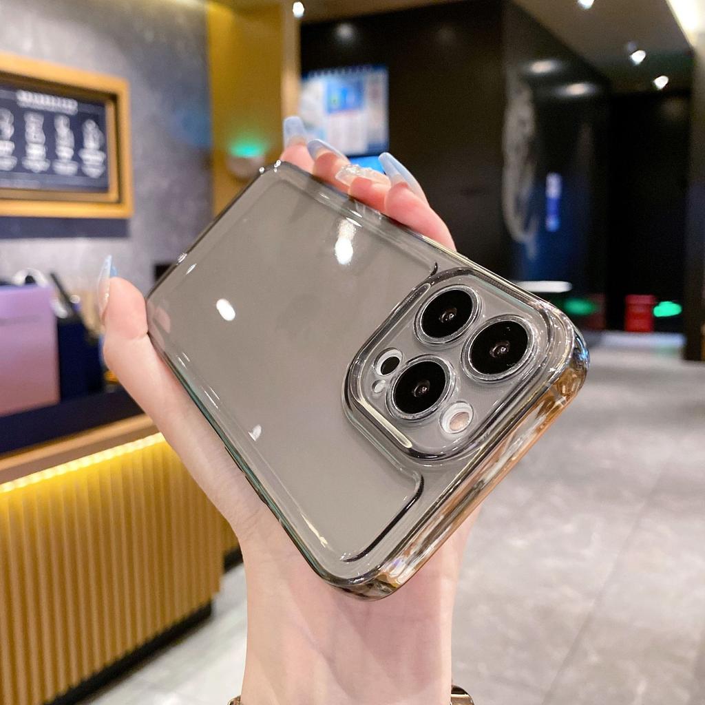 Applicable To Apple 13pro Space Transparent Mobile Phone Case IPhone 17 Anti Fall Full Cover 14 Fine Hole Straight Edge Protection Case