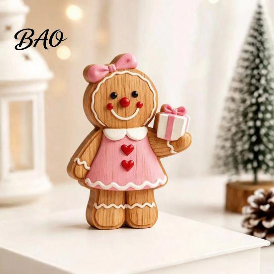 Wooden Gingerbread Man Ornaments Christmas Ornament, Hand Painted Vintage Tabletop Durable Wood Figurines Figurine, Rustic Holiday Decor for