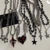 Punk Rock Black Star Cross Red Heart Pendant Ghost Claw Choker Chain Necklace Men Women Goth Vintage Grunge EMO Accessories