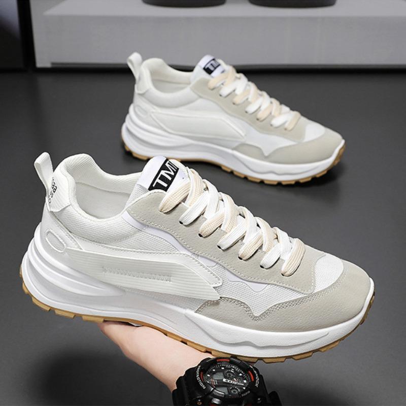 Men Sneakers 2024 New Breathable Mesh White Shoes Sports Shoes Thick Sole Lace-up Anti-slip Wear-resistant Korean Running Shoes