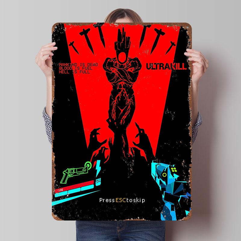 ULTRAKILL Game Tin Plaque Poster Customized Wall Art Retro Vintage Metal Signs for Man Cave Living Room Decorations Wand Deko