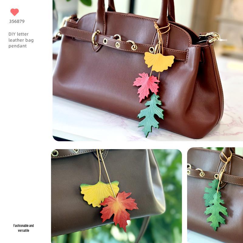 Handmade Genuine Leather Oak Leaf Bag Charm and Keychain Accessory