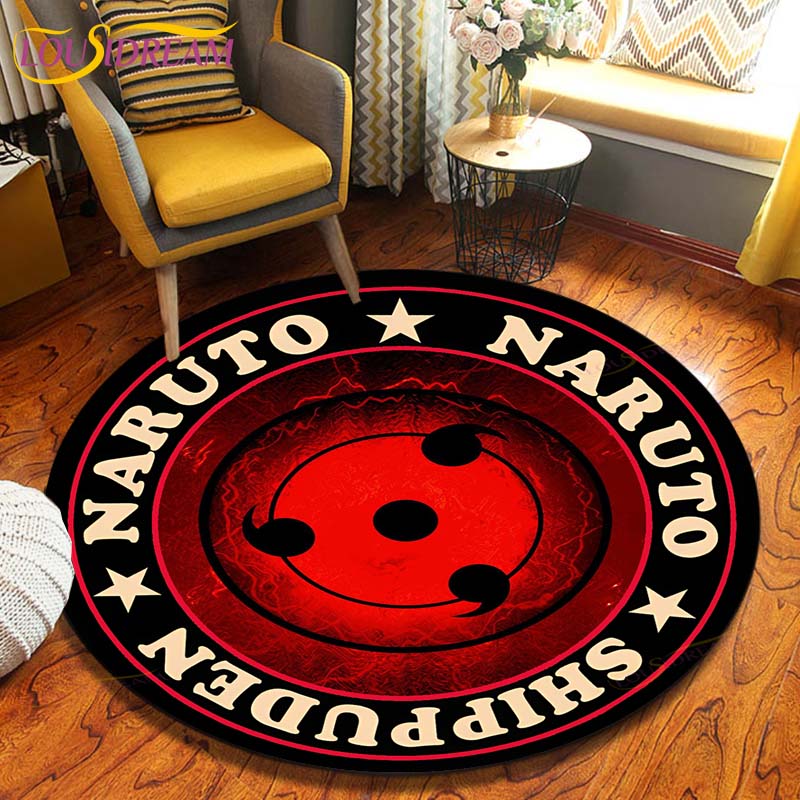 Anime Naruto runder Teppich, Bodenmatte, Schlafzimmer, Flanell, Tierteppich, rutschfeste Baby-Spielmatte, Kinderzimmer-Dekorationsmatten