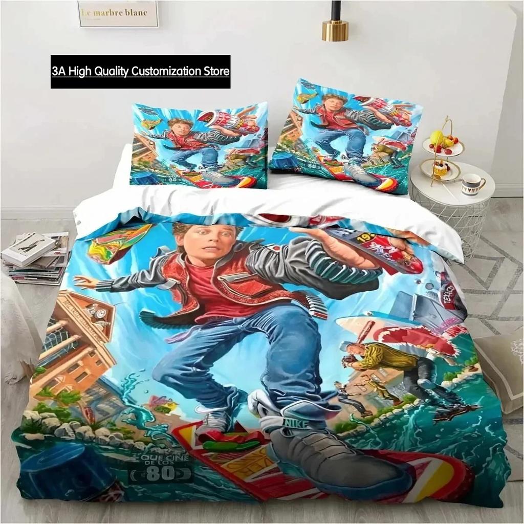 Back To The Future Classic Movie Retro Bedding Set Bed Three Piece Set Single Double Bed Queen Size King Quilt Cover Boy Gift