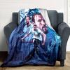 Blue Tone Football Player City Background Collage Flannel Throw Blanket, Soft Warm Cozy Bed Sofa Cover for Sports Fan Home