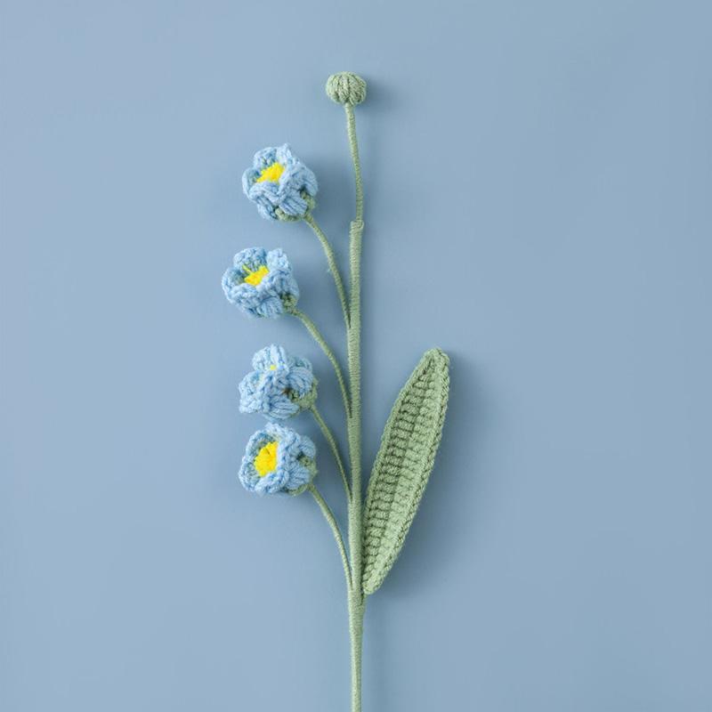 1PC Hand-knitted Artificial Flower Branch Knitted Flower Ornament Crochet Bell Orchid Flower