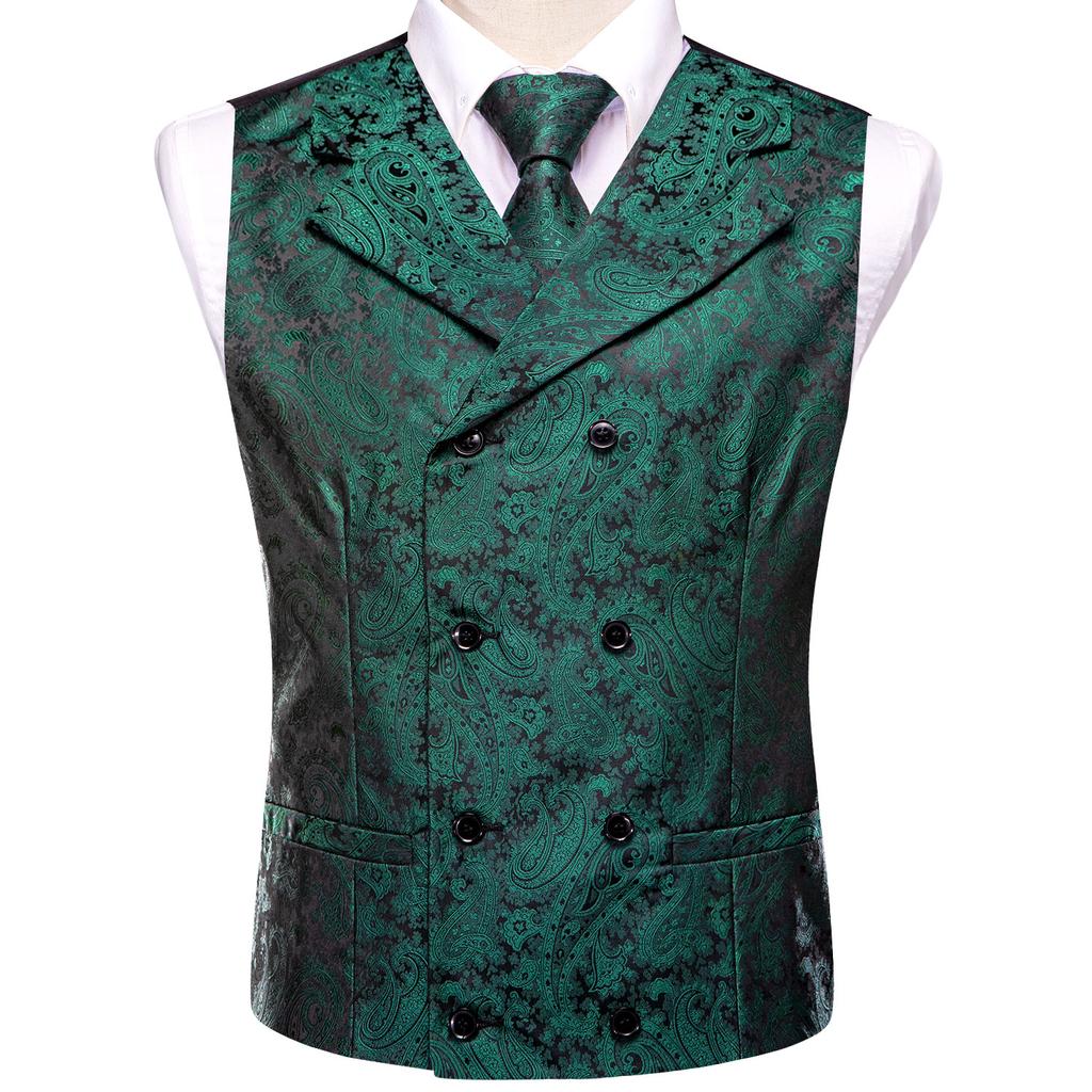 Mens Paisley Waistcoat Casual Wedding Vest Silk Tie Set Casual Formal Tops Suit
