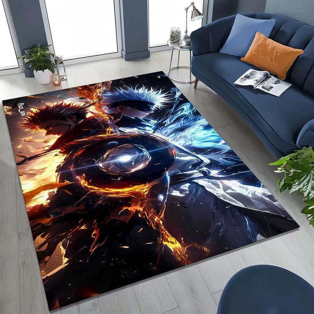 Anime Jujutsu Kaisen Yuji Satoru Cartoon Teppich für Schlafzimmer Wohnzimmer Sofa Zuhause Fußmatte Dekor, Große Kinder Spiel Rutschfeste Bodenmatte