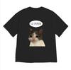 Funny Sad Cat Meme Print Short Sleeve Tshirt Black Casual Crew Neck Tee with Crying Cat Photo Korean Quote Y2K Aesthetic Top