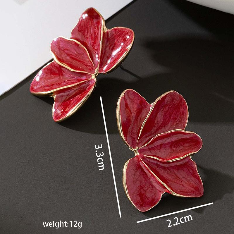 Metal Flower Red Enamel Petal Drop Earrings for Women Trendy Yellow Blue Green Drops Oil Flower Earrings Fashion Zircon Gifts