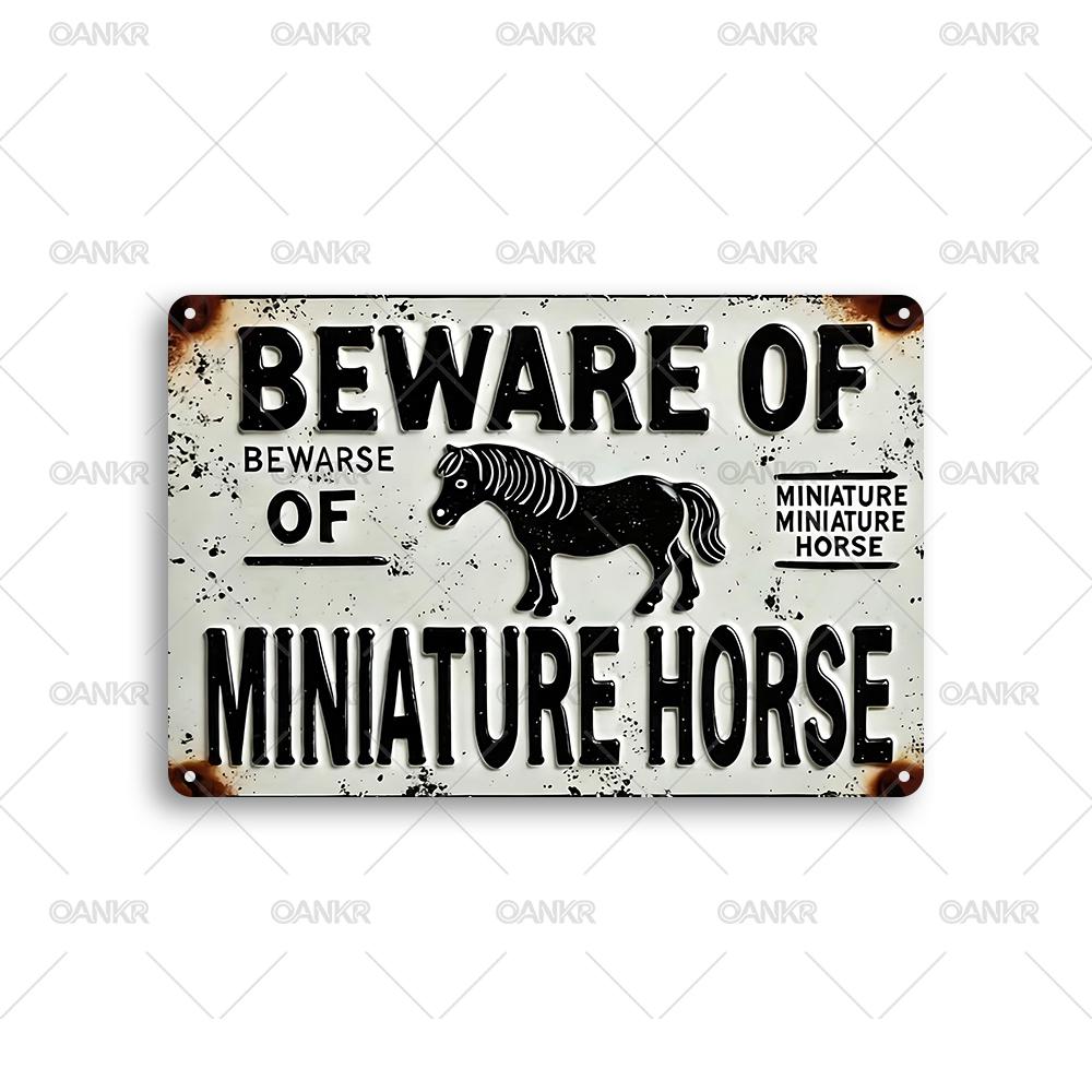 Vintage Warning Poster Metal Tin Sign Beware Of Miniature Horse Retro Metal Signs for Garden Farm Fence Home Wall Decor Plaque