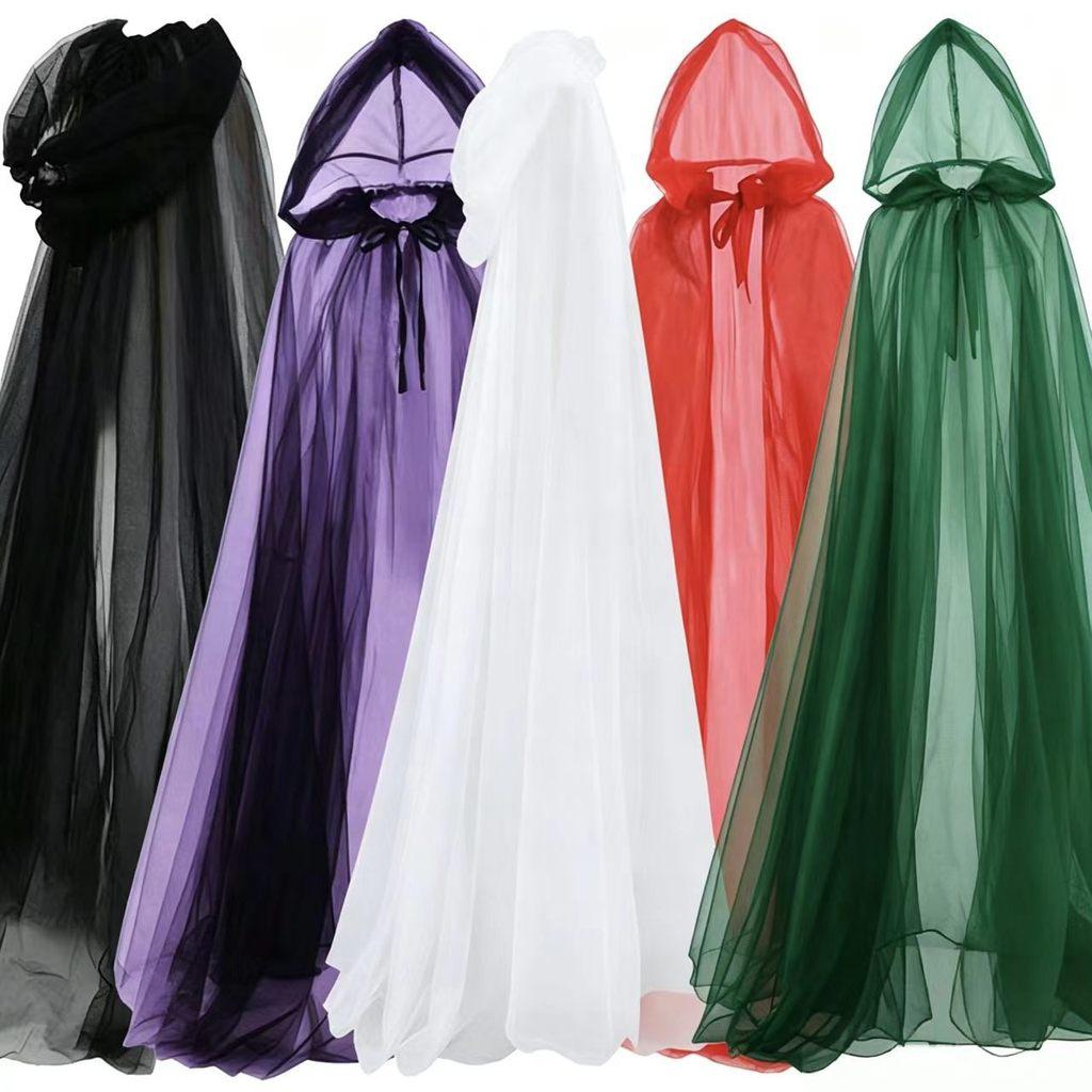 Halloween Cosplay Long Mesh Cloak With Sewing Craft For Ghostly Performance