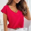V-ausschnitt Kurzarm Atmungsaktive Einfache T-shirt Frauen Einfarbig Pullover Top Streetwear