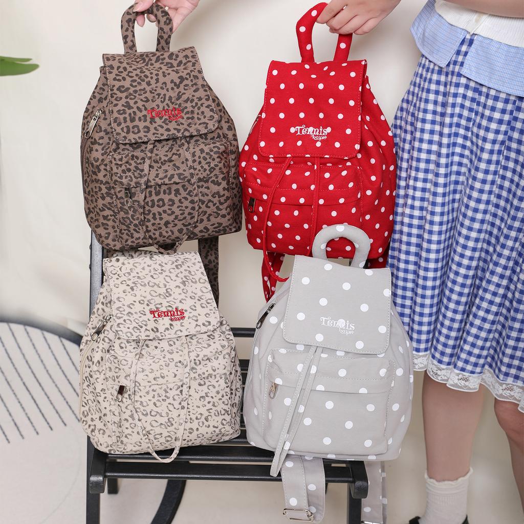 Red Backpack Autumn New Korean Leopard Print Canvas Backpack Super Hot Wave Point High Appearance Small Backpack