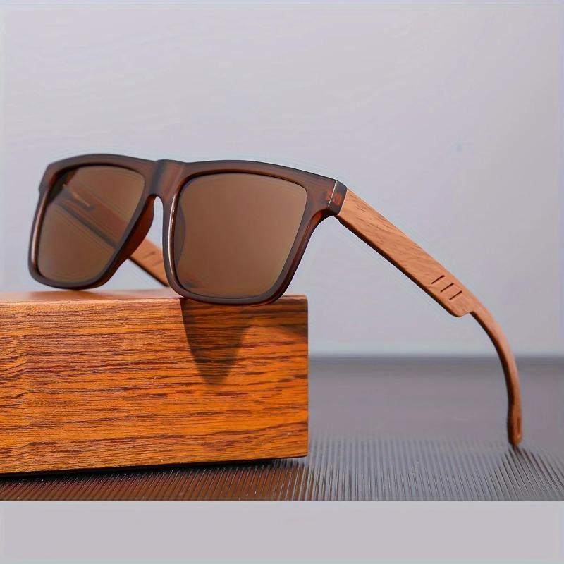 New Men Square Sunglasses Wood Grain Spring Hinges UV400 Protection Unisex Outdoor Driving Eyewear Gafas De Sol