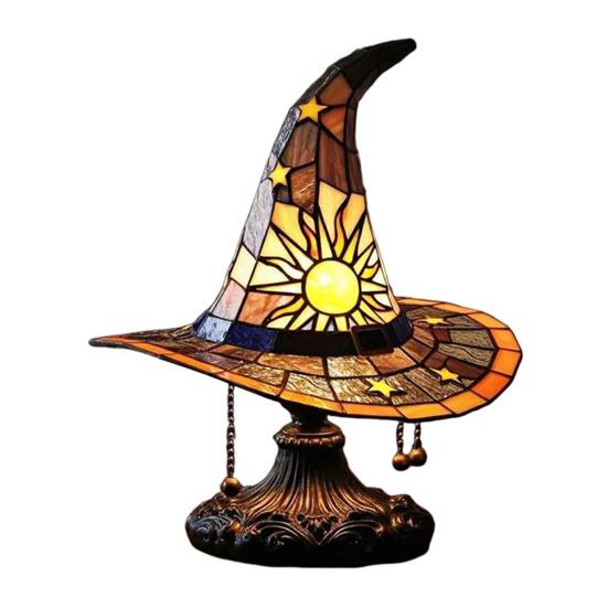 Witch Hat Lamp Stained Glass Resin Wizard Hat Light Spooky Gothic Table
