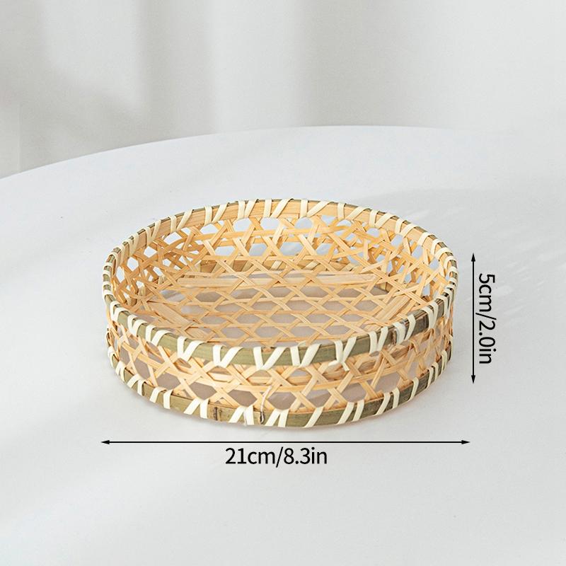 Woven Tray Fruit Basket Circular Bread Food Storage Box Woven Decorative Tray Bread Serving Basket for Camping Countertop Party