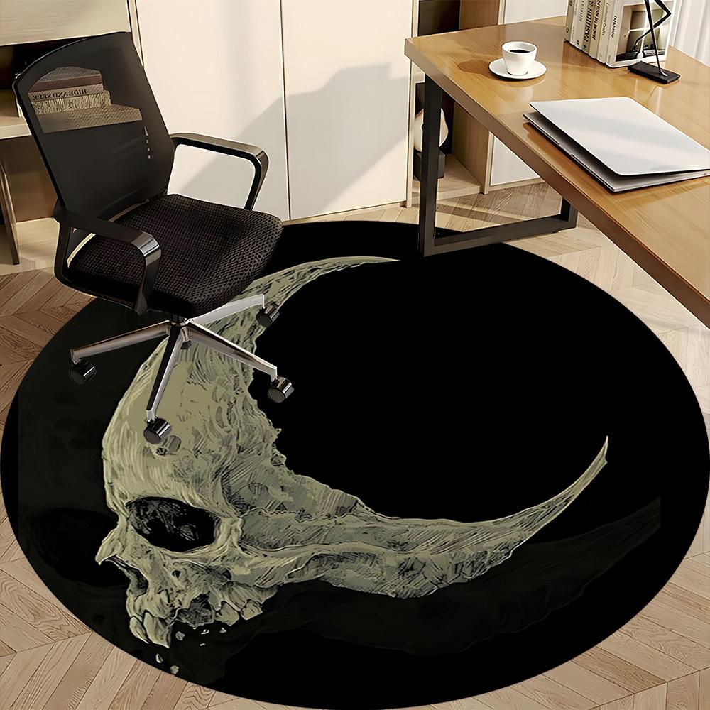 1pc Moon Skull Office Round Area Rug, Under Office Chairs Bedroom Living Room Home Decor, Room Deco, Available In Various Sizes