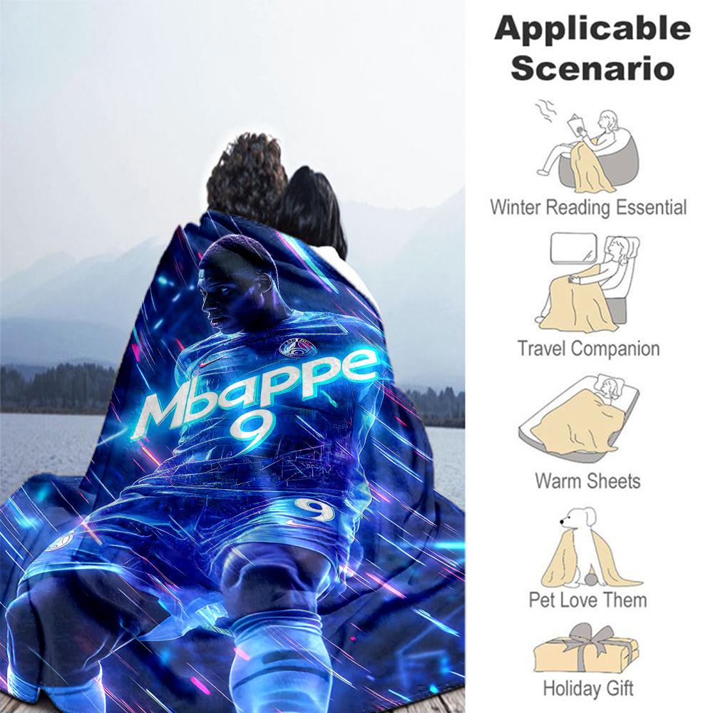 1 Stück Fußballstar Mbappé Outdoor-Decke Leichtes Flanell, Weich & Warm, Ganzjahresnutzung für Sofa, Outdoor, Camping, Wohnzimmer, Büro004