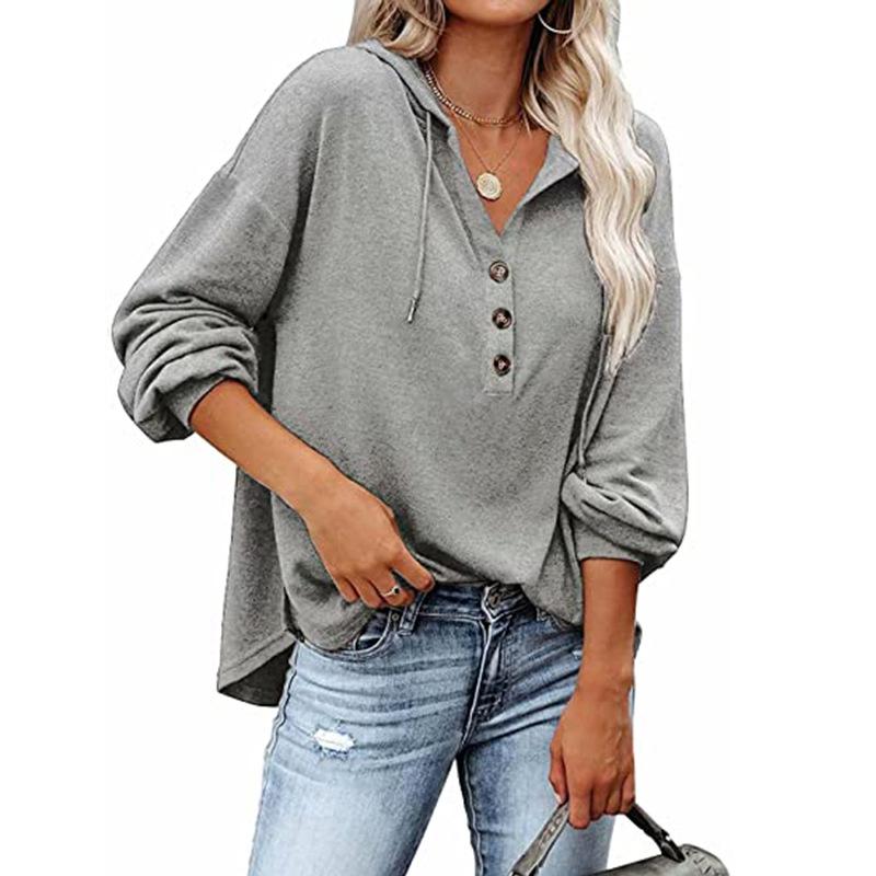 Spring and Autumn Women's Hoodie Blouse Long Sleeve Top Casual Loose Solid Color Hoodie Sweatshirt