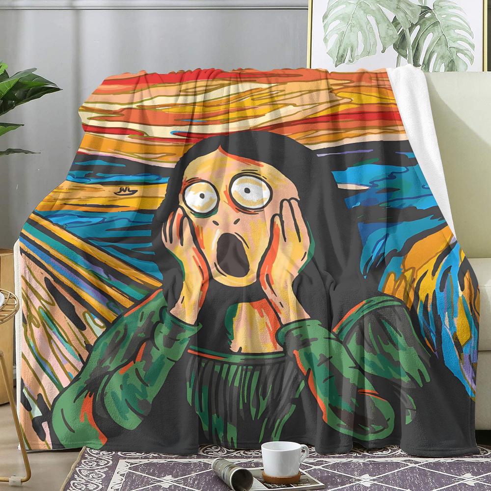 The Scream Schildering Plaid Zacht Flanel AC Deken Lichtgewicht Zomer Dekentje Gezellige Deken voor Bank Bed Reizen Huis