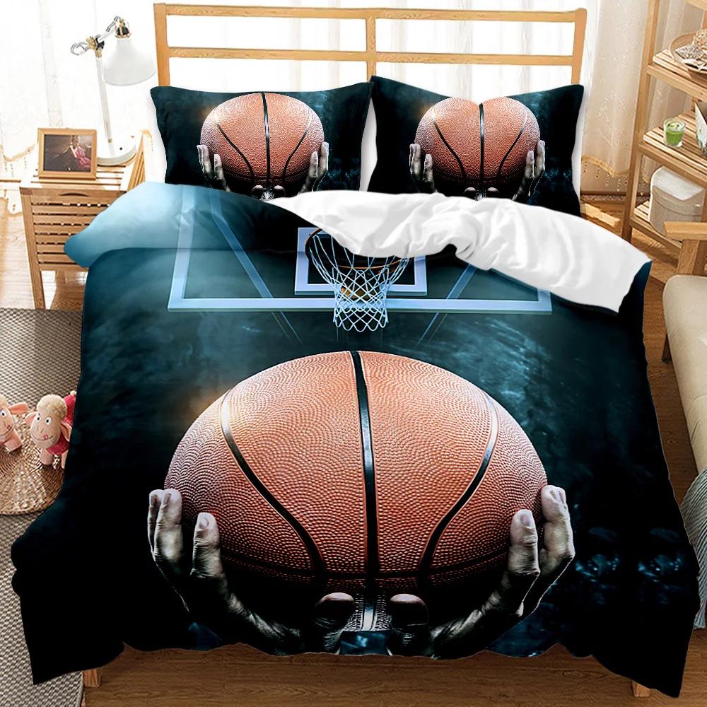 3-dielna posteľná bielizeň s motívom Fire Basketball z mikrovlákna, veľkosť Queen/King, športová súprava prikrývky pre tínedžerov, 2 obliečky na vankúše a 1 polyesterový poťah