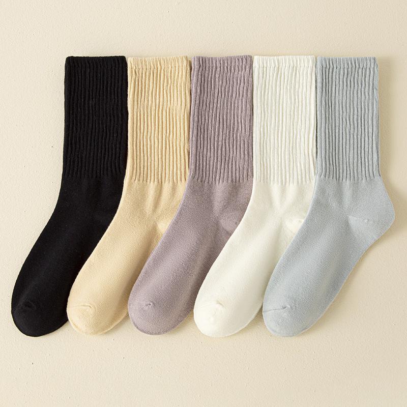 5/10 Pairs Women's Mid-calf Socks Autumn Cotton Solid Color Versatile Comfortable Trendy Sports Socks