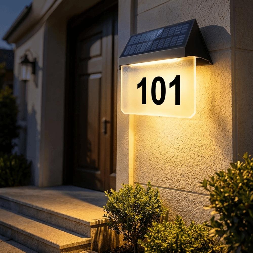 IP65 Waterproof Solar House Number Light Sturdy Outer Casing High-Transmittance Lampshade Solar Powered Wall Sconce