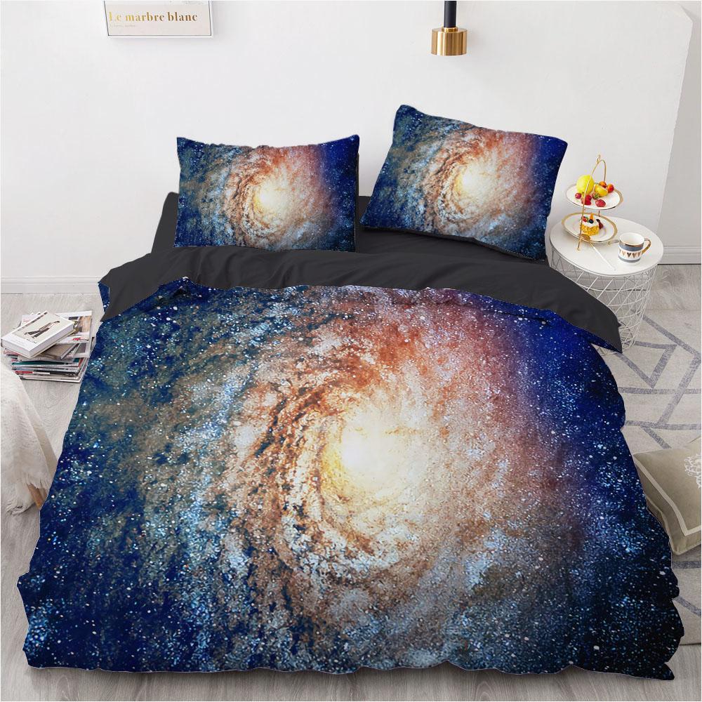 Copripiumino King Queen Galassia 3D Set Biancheria da Letto Cielo Stellato Coperta Universo Spazio Esterno Morbido 2/3 Pezzi Copripiumino Blu Scuro