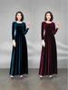 Noblewoman Autumn Golden Velvet Cinched Waist Long-Sleeved Dress with Large Hem