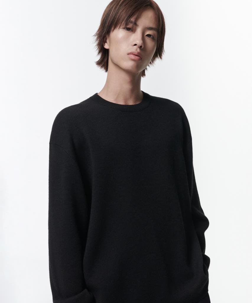 MUSINSA STANDARD Minimal Oversized Crew Neck Knit [Black]