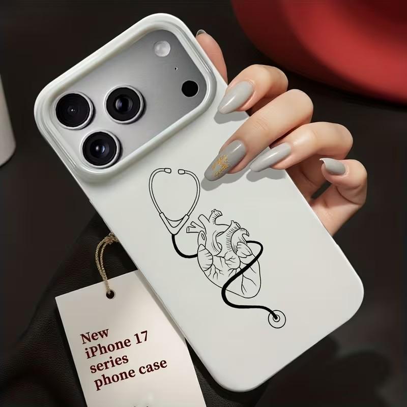 Doctor Heart Stethoscope Minimalist Illustration White Case for iPhone 12 13 14 15 16 17 Pro Max Plus 16E 17Air Soft TPU Cover