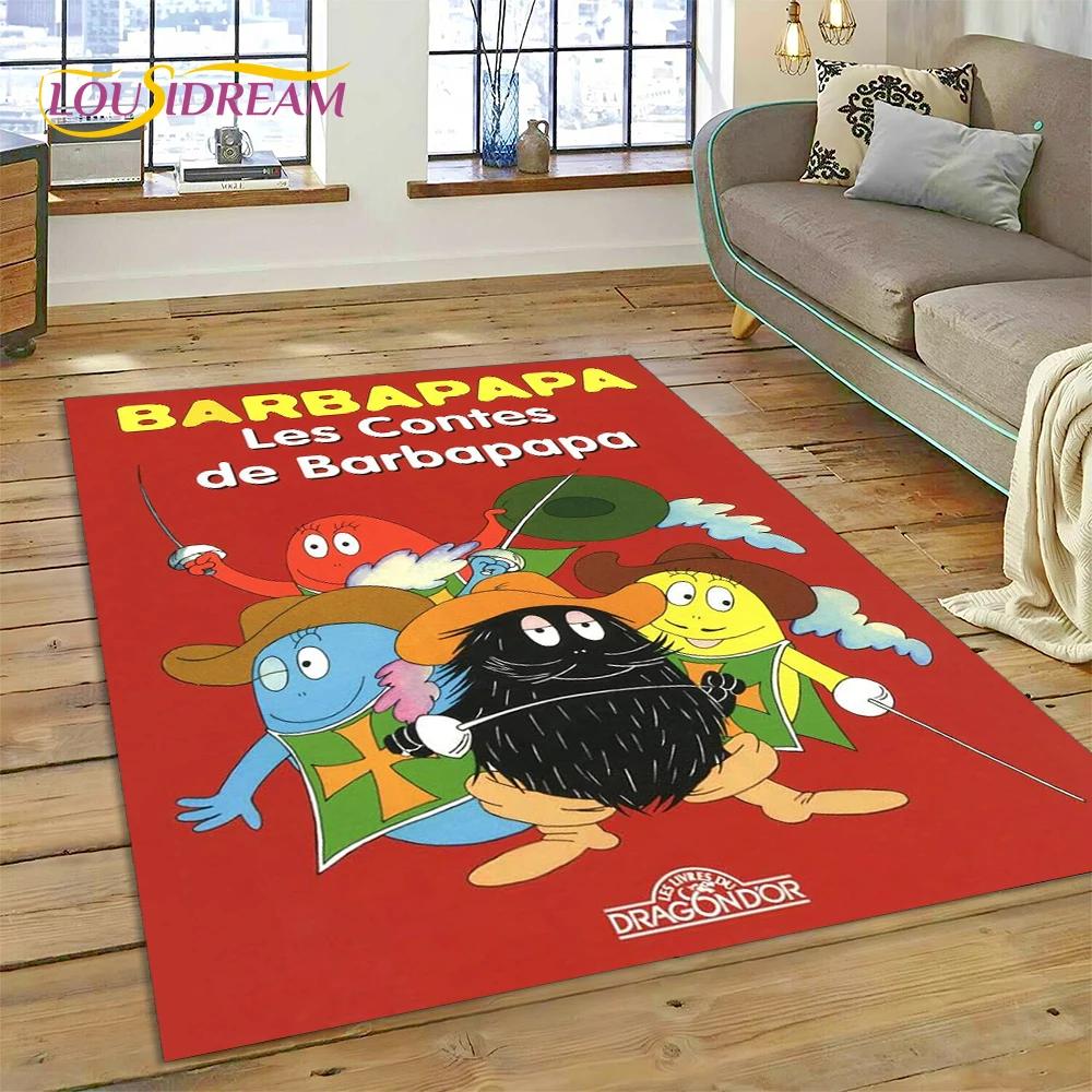 3D kreslený koberček Les Barbapapa Family HD Koberec pre obývaciu izbu Spálňa Domáce dekorácie, Podložka protišmyková dekorácia na pohovku Darček pre deti