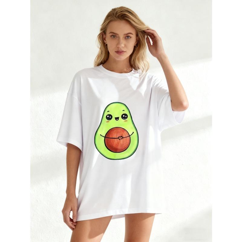 Oversized T-Shirt mit Avocado-Print Schwarz Niedliches Avocado-Design für Freizeitkleidung und Alltagsoutfits